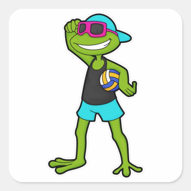 Frog as Volleyball player with Volleyball Square Sticker (Front)