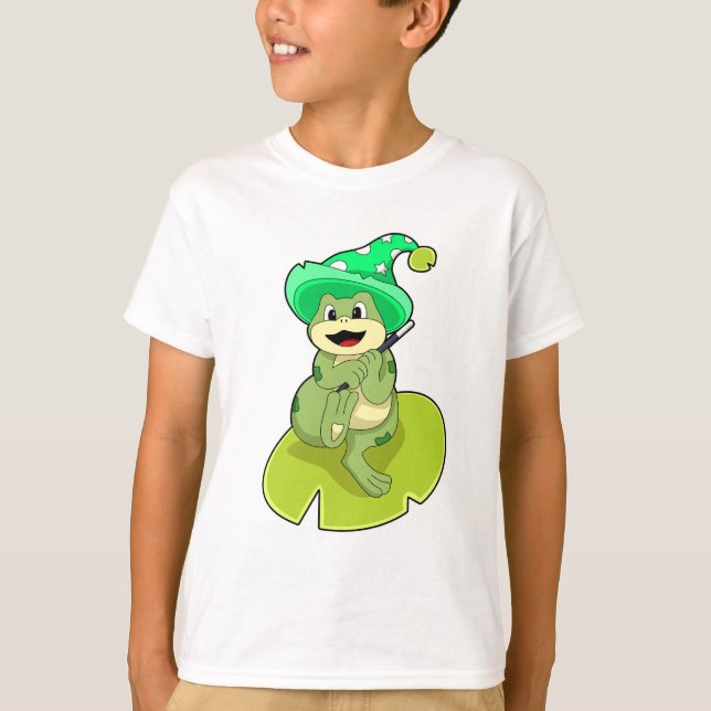Frog as Wizard with Magic wand T-Shirt (Front)