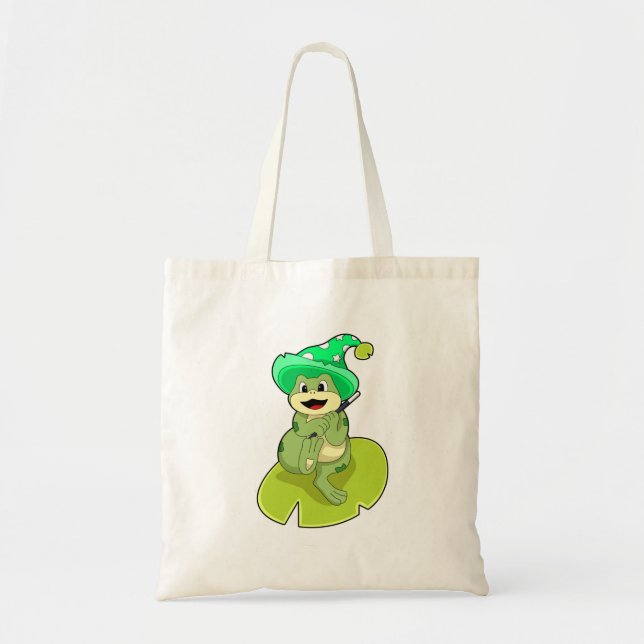 Frog as Wizard with Magic wand Tote Bag (Front)