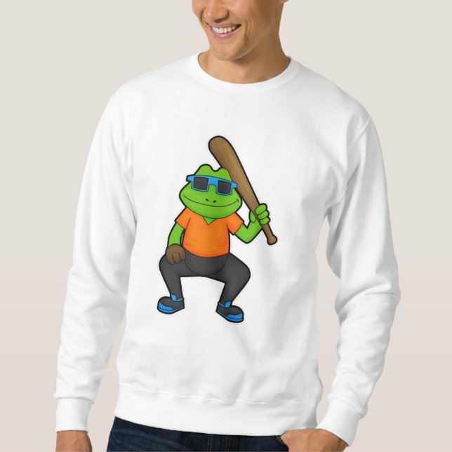 Frog at Baseball with Baseball bat & Sunglasses Sweatshirt (Front)