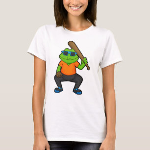 Frog at Baseball with Baseball bat & Sunglasses T-Shirt