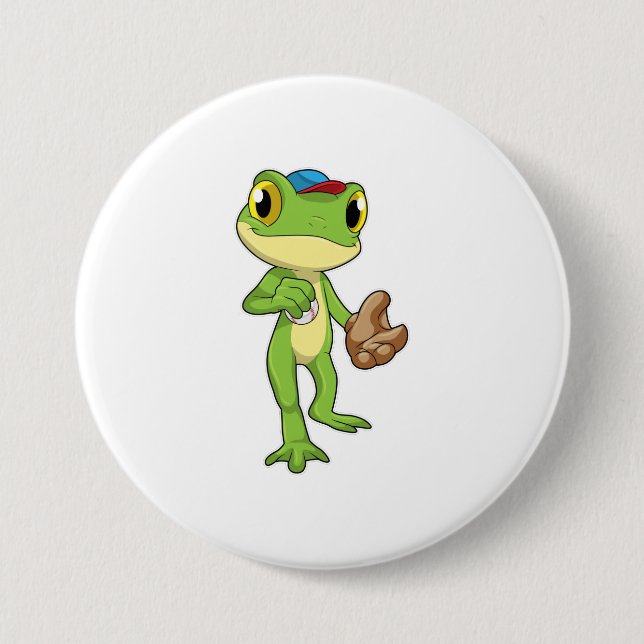 Frog at Baseball with Baseball glove 3 Inch Round Button (Front)