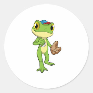Frog at Baseball with Baseball glove Classic Round Sticker