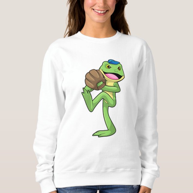 Frog at Baseball with Gloves Sweatshirt (Front)
