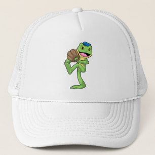 Frog at Baseball with Gloves Trucker Hat