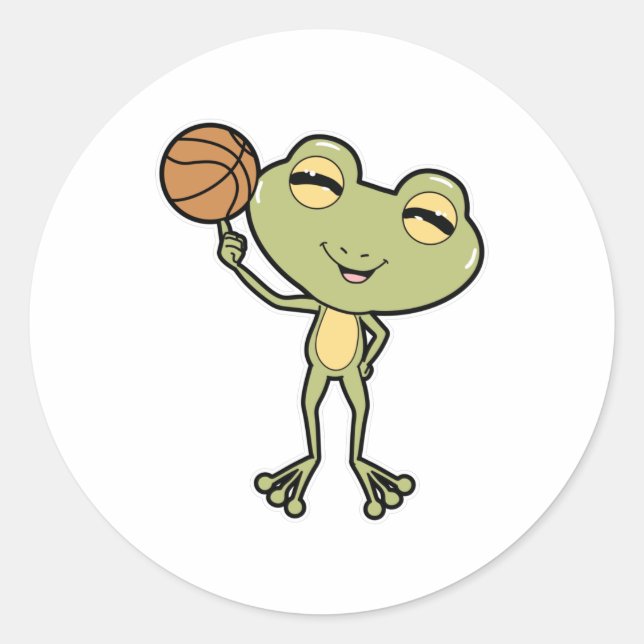 Frog at Basketball Sports Classic Round Sticker (Front)