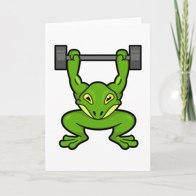 Frog at Bodybuilding with Barbell Card (Front)