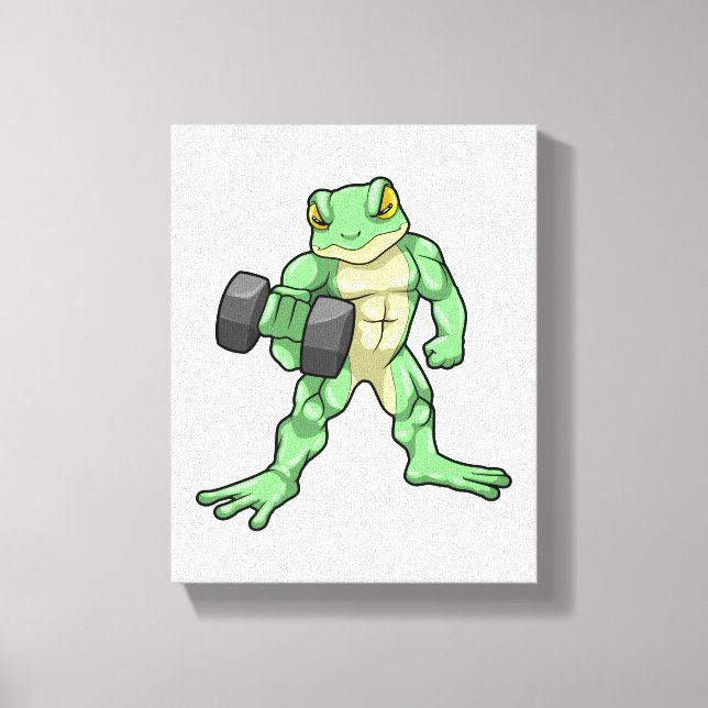 Frog at Bodybuilding with Dumbbell Canvas Print (Front)