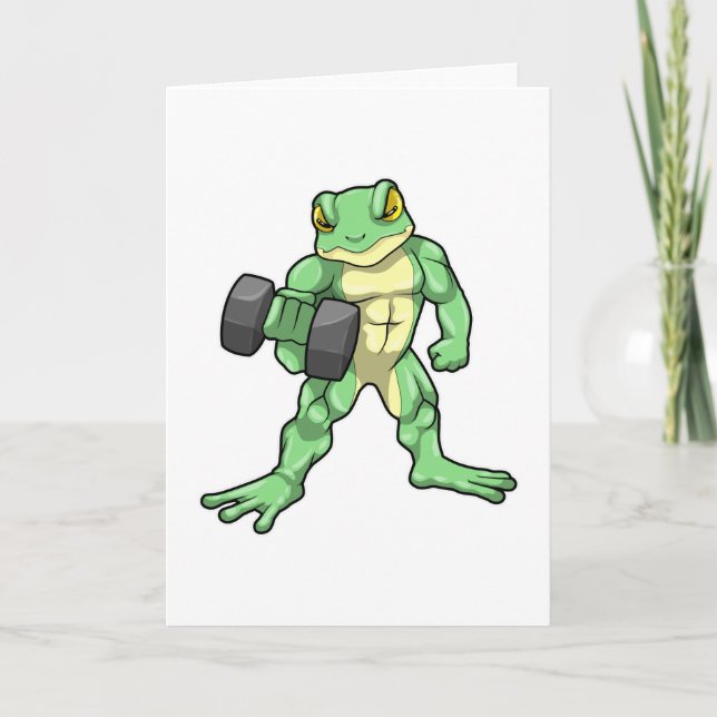 Frog at Bodybuilding with Dumbbell Card (Front)