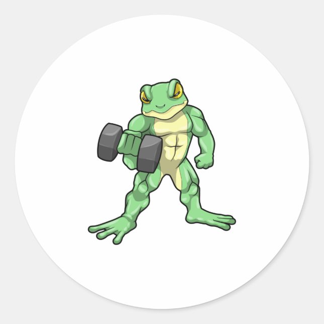 Frog at Bodybuilding with Dumbbell Classic Round Sticker (Front)