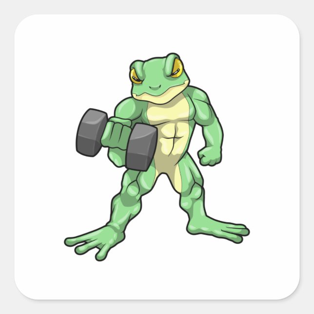 Frog at Bodybuilding with Dumbbell Square Sticker (Front)