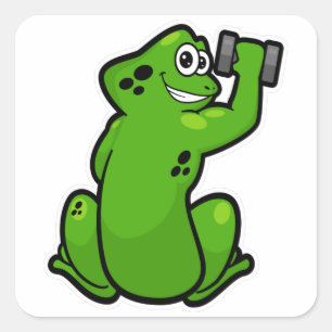 Frog at Bodybuilding with Dumbbell Square Sticker