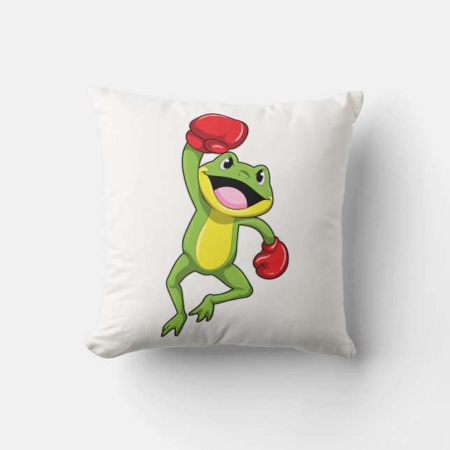 Frog at Boxing with Boxing gloves Throw Pillow (Front)