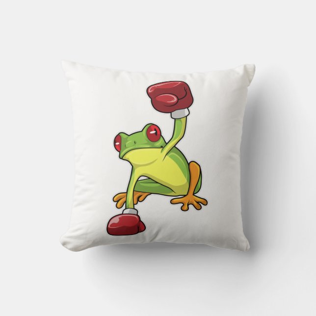 Frog at Boxing with Boxing gloves Throw Pillow (Front)