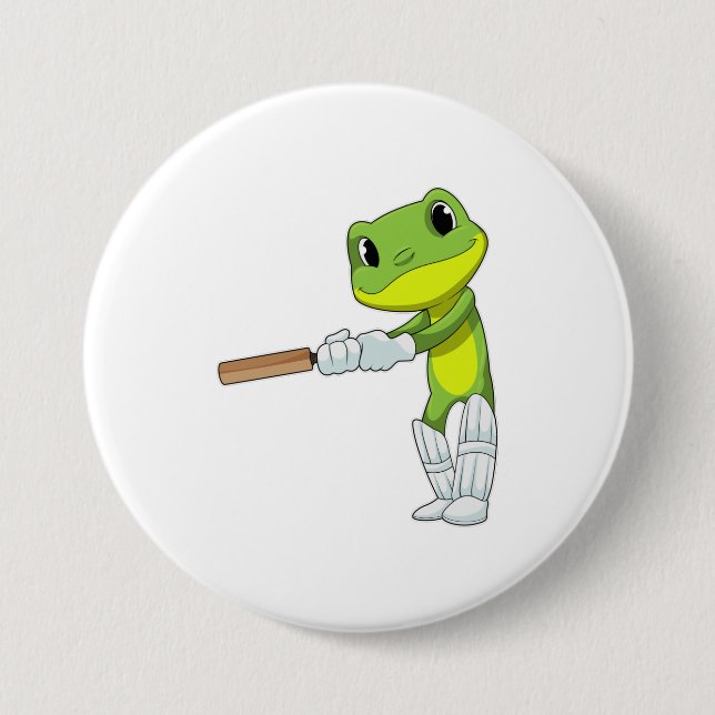 Frog at Cricket with Cricket bat 3 Inch Round Button (Front)
