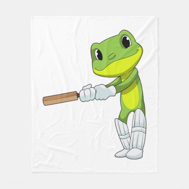 Frog at Cricket with Cricket bat Fleece Blanket (Front)