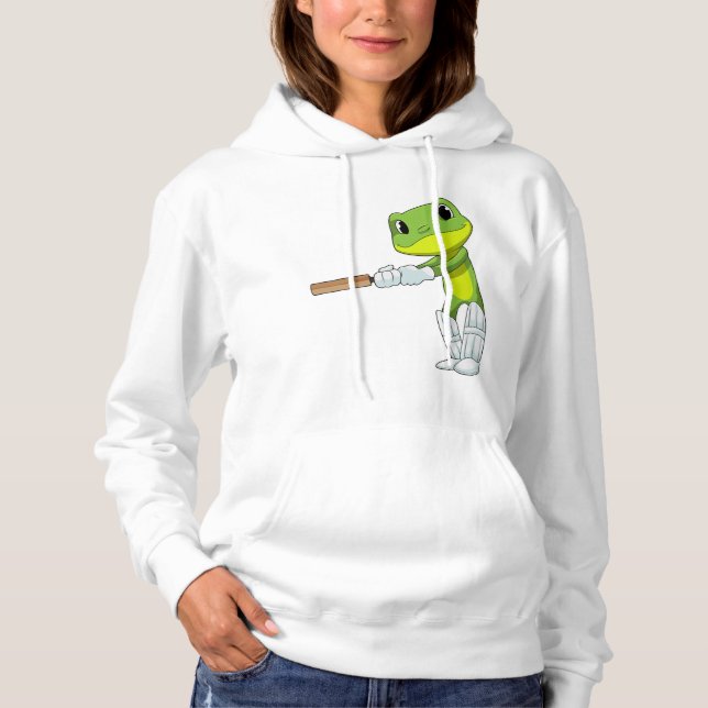 Frog at Cricket with Cricket bat Hoodie (Front)