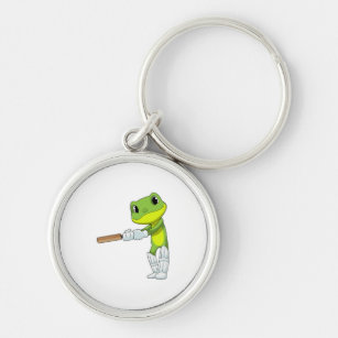 Frog at Cricket with Cricket bat Keychain