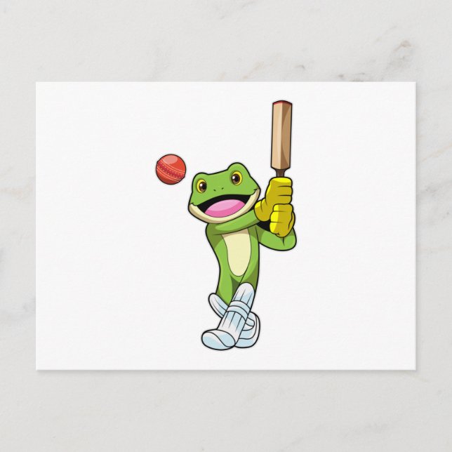 Frog at Cricket with Cricket bat Postcard (Front)
