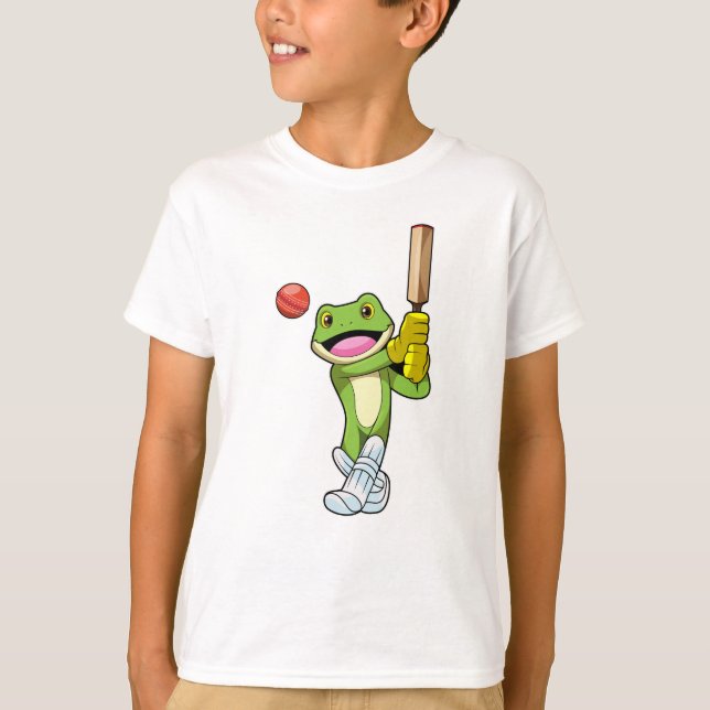 Frog at Cricket with Cricket bat T-Shirt (Front)