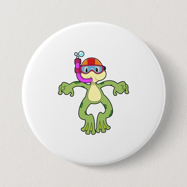 Frog at Diving with Snorkel 3 Inch Round Button (Front)
