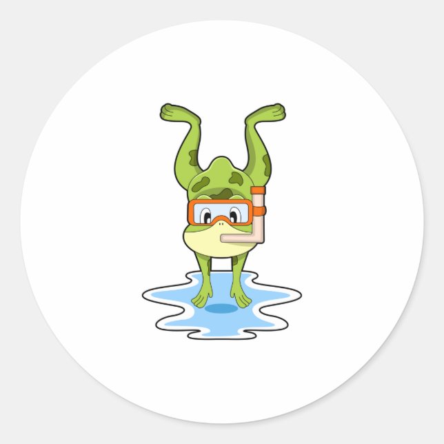 Frog at Diving with Snorkel Classic Round Sticker (Front)