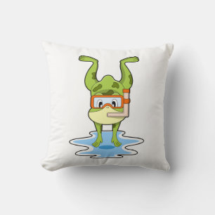 Frog at Diving with Snorkel Throw Pillow