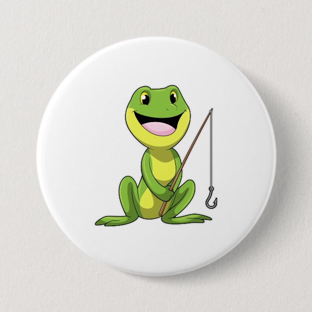 Frog at Fishing with Fishing rod 3 Inch Round Button (Front)