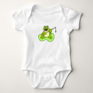 Frog at Fishing with Fishing rod Baby Bodysuit