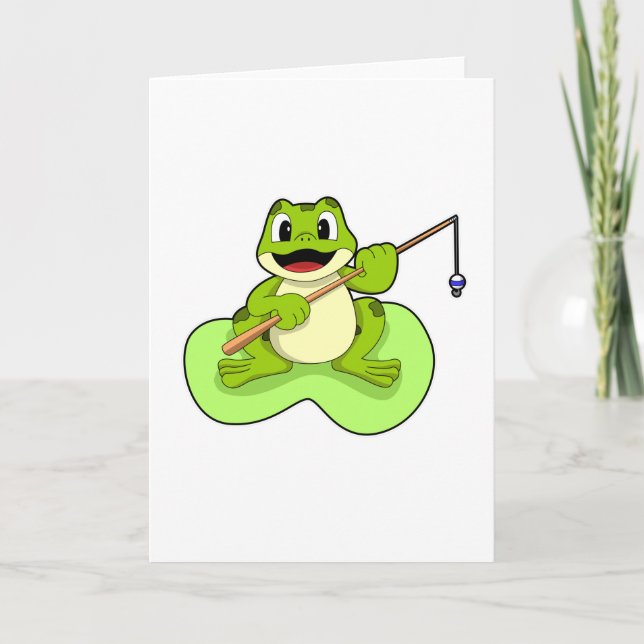 Frog at Fishing with Fishing rod Card (Front)