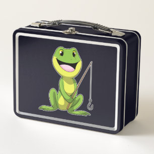 Frog at Fishing with Fishing rod Metal Lunch Box
