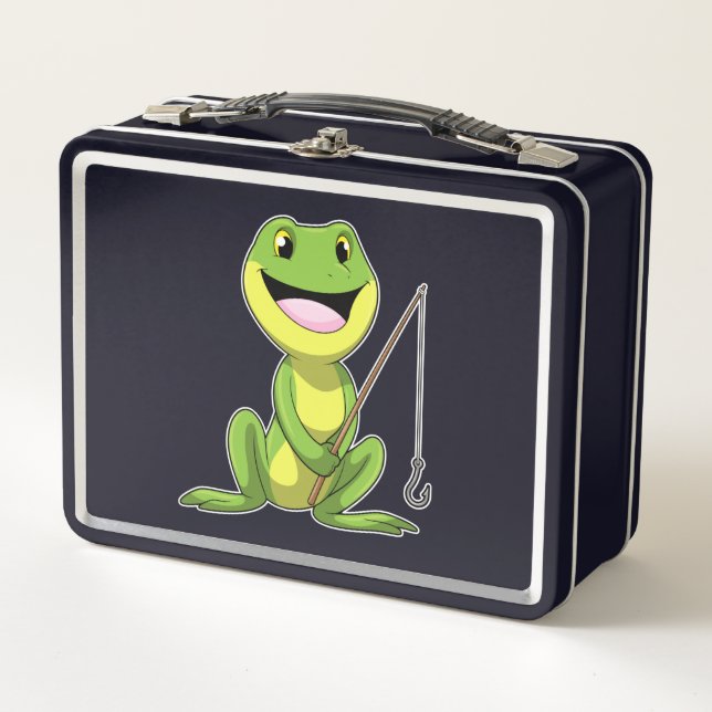 Frog at Fishing with Fishing rod Metal Lunch Box (Front)
