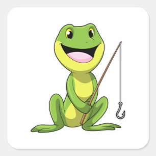 Frog at Fishing with Fishing rod Square Sticker