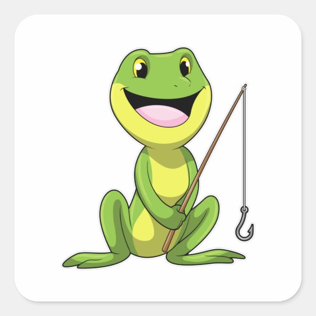 Frog at Fishing with Fishing rod Square Sticker (Front)