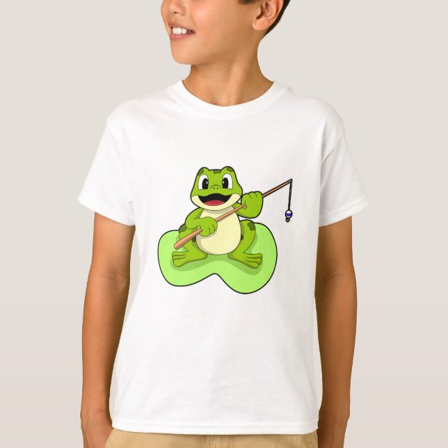 Frog at Fishing with Fishing rod T-Shirt (Front)