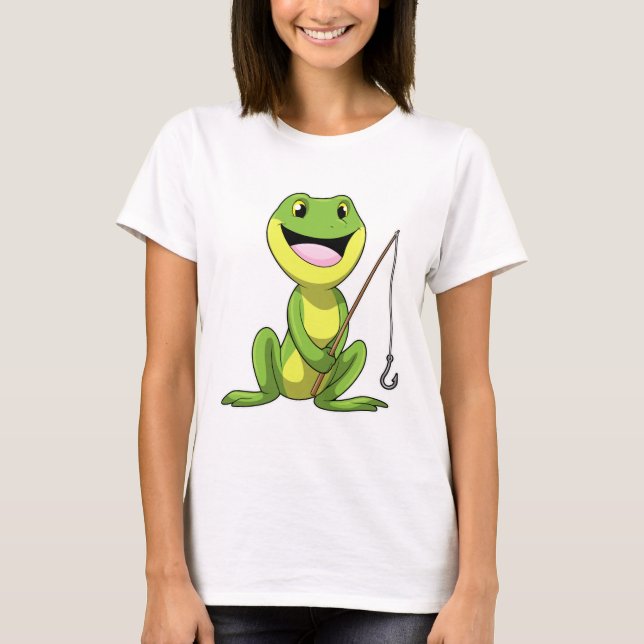 Frog at Fishing with Fishing rod T-Shirt (Front)