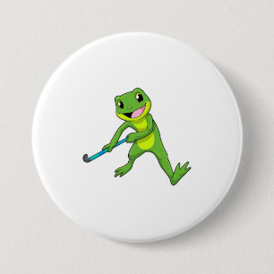 Frog at Hockey with Hockey bat 3 Inch Round Button