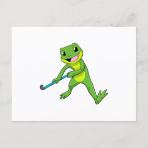 Frog at Hockey with Hockey bat Postcard