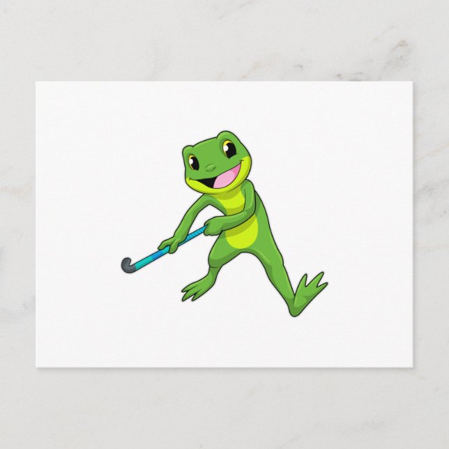Frog at Hockey with Hockey bat Postcard (Front)