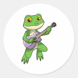 Frog at Music with Guitar Classic Round Sticker