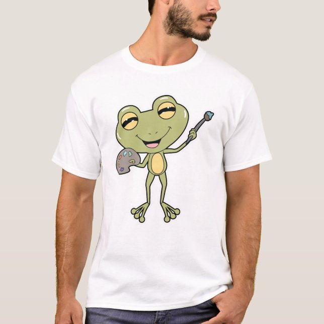 Frog at Painting with Brush & Paint T-Shirt (Front)