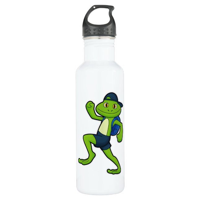 Frog at Running with Backpack & Hat 710 Ml Water Bottle (Front)