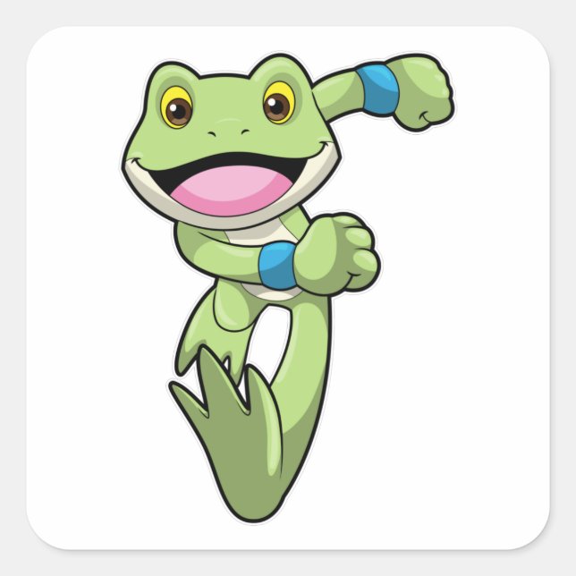Frog at Running with Sweatband Square Sticker (Front)