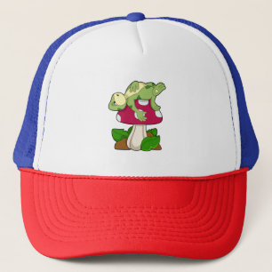 Frog at Sleeping with Mushroom Trucker Hat