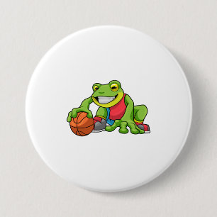 Frog at Sports with Basketball 3 Inch Round Button