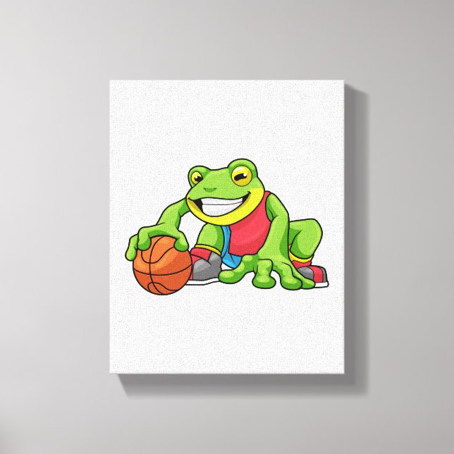 Frog at Sports with Basketball Canvas Print (Front)