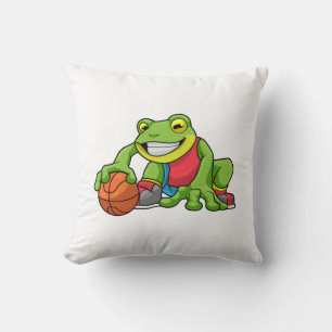 Frog at Sports with Basketball Throw Pillow