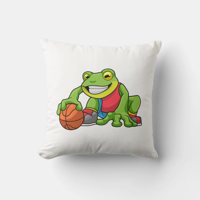 Frog at Sports with Basketball Throw Pillow (Front)