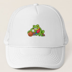 Frog at Sports with Basketball Trucker Hat