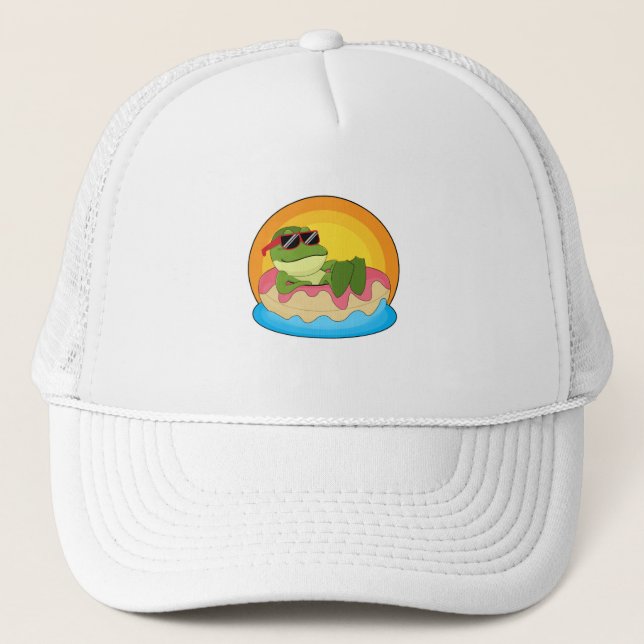 Frog at Swimming with Sunglasses Trucker Hat (Front)